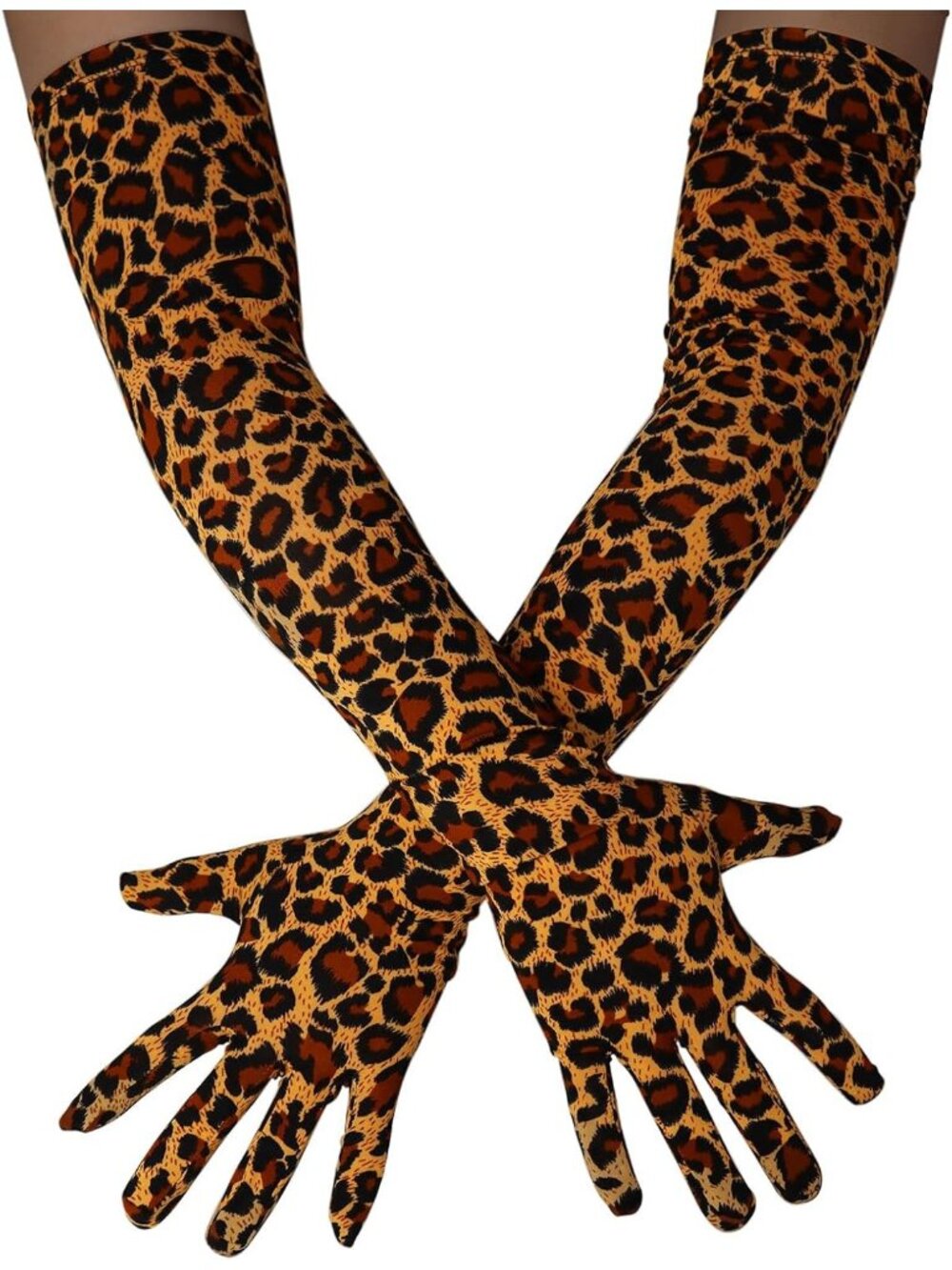 Men's And Women's Leopard Stretchy Costume Gloves Banquet Spandex Long Gloves